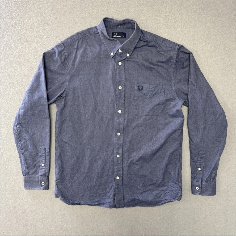 Fred Perry Shirt Men's Medium Button Up Long Sleeve Blue Preppy Cotton
